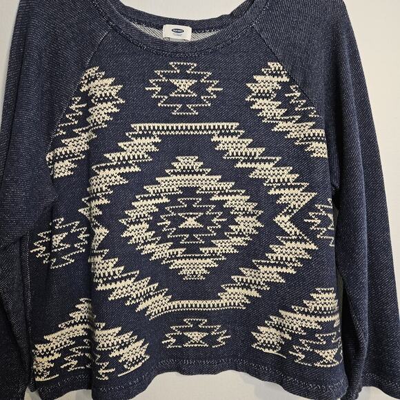 Old Navy Aztec Print Knit Pullover Top Blue Beige Size XL Cotton Blend Soft L/S - Picture 4 of 7